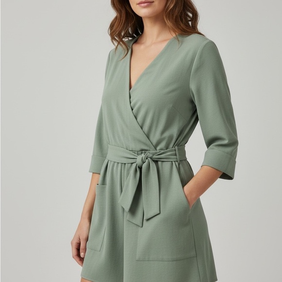 Zara Sage Green Wrap Romper - Picture 2 of 4